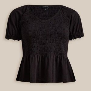 NWT torrid size 3 Cotton Modal Slub Smocked Short Sleeve Babydoll black peplum